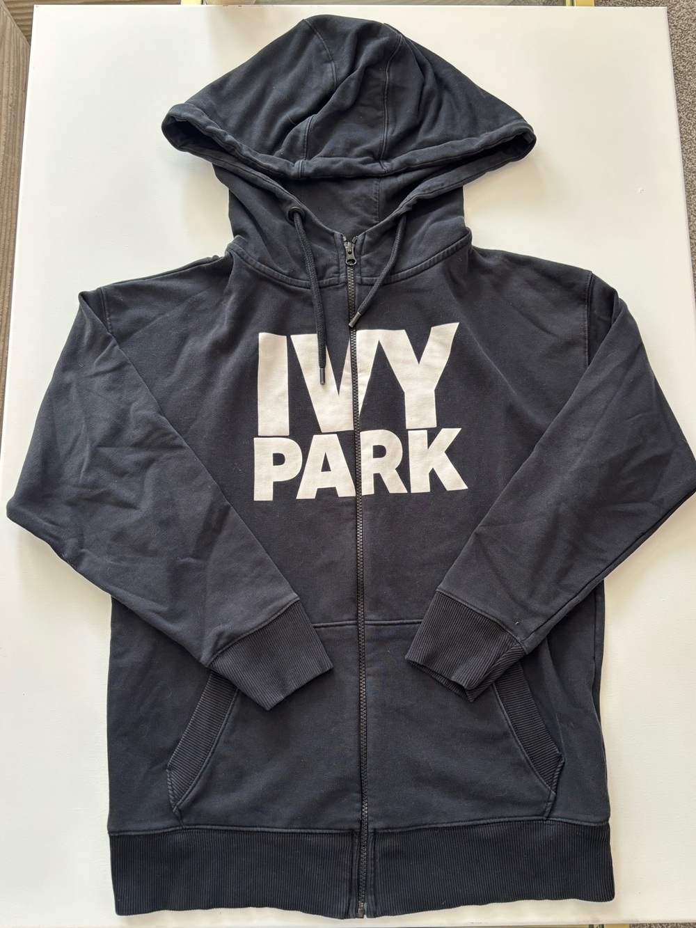 IVY PARK Black Zip Front Hoodie with White Logo